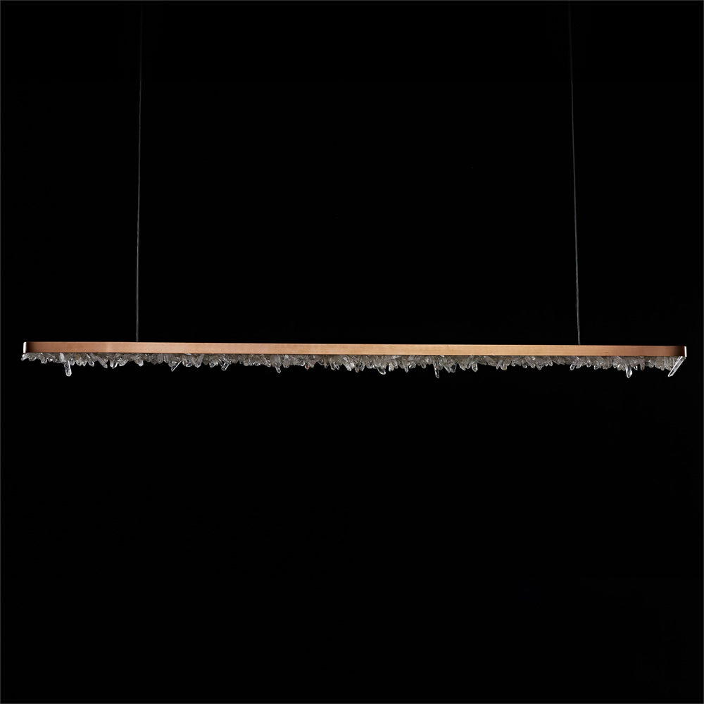 Pedra de Cristal slim horizontal linear pendant with precise crystal detailing creating clean modern task lighting