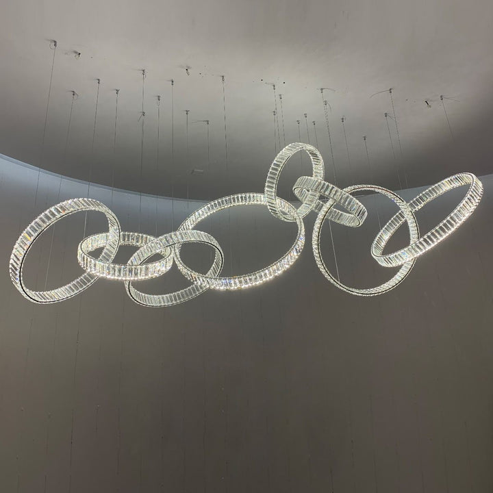 Lucretia Lighting Pharaoh Horizontal Custom Crystal Pendant bespoke luxury feature light for dining rooms lobbies open living spaces and modern interiors