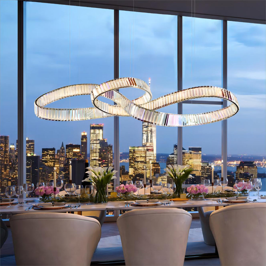 Pharaoh Infinity 1600 Pendant Light by Lucretia Lighting featuring crystal infinity-ring design in a luxury modern interior