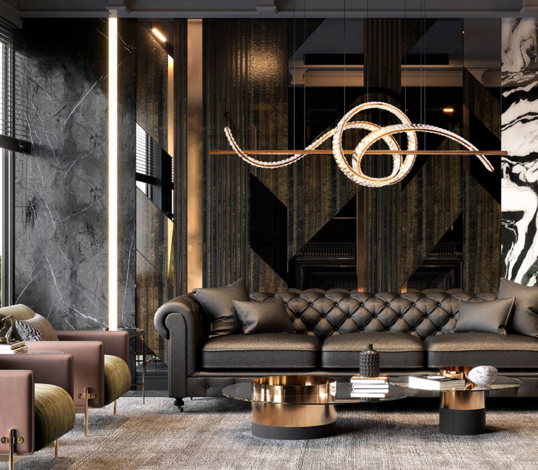 Pharaoh Knot Pendant Light by Lucretia Lighting featuring sculptural intertwined crystal design in a luxury interior