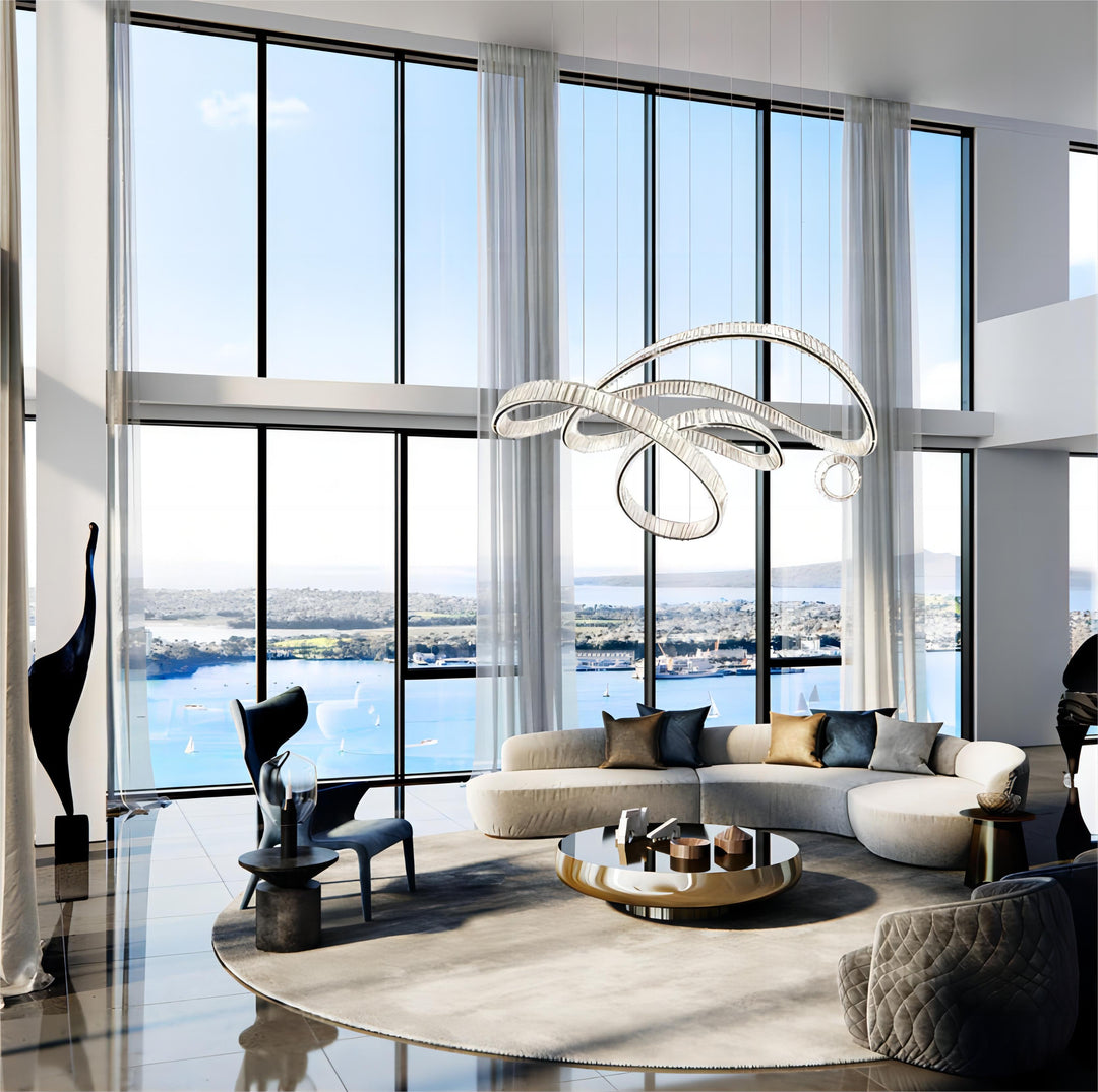 Lucretia Lighting Pharaoh Luxus Chandelier bespoke crystal LED sculptural centrepiece for luxury living rooms dining areas and modern interiors