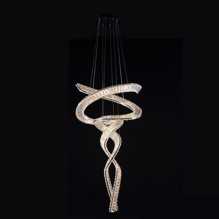Lucretia Lighting Pharaoh Tour Double 1200 chandelier bespoke crystal LED double spiral feature light for stair voids and luxury interiors