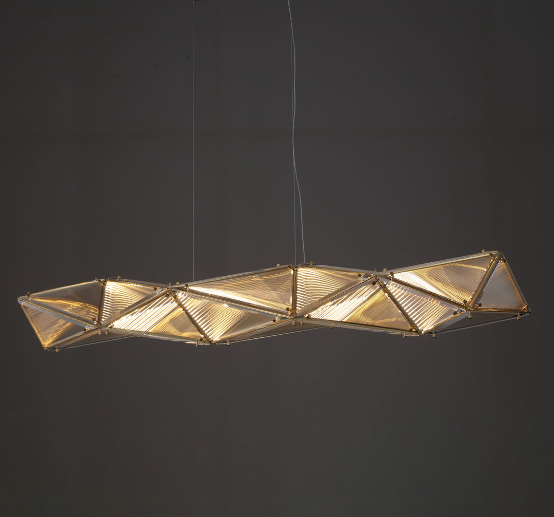 Lucretia Lighting Proteus custom pendant in designer linear lighting form with geometric faceted structure for modern feature interiors