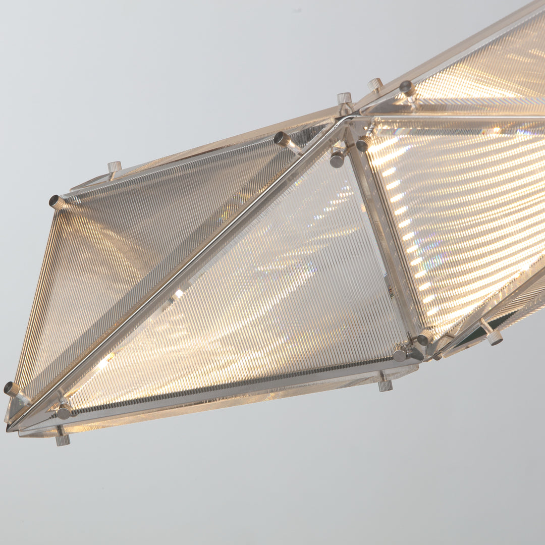 Lucretia Lighting Proteus custom pendant detail showing precision glass and metal structure in high end architectural lighting design