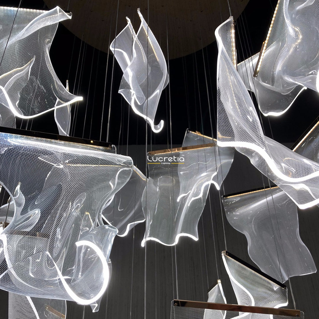 Lucretia Lighting Silken Chandelier 28 organic acrylic light sculpture highlighting bespoke flowing LED forms