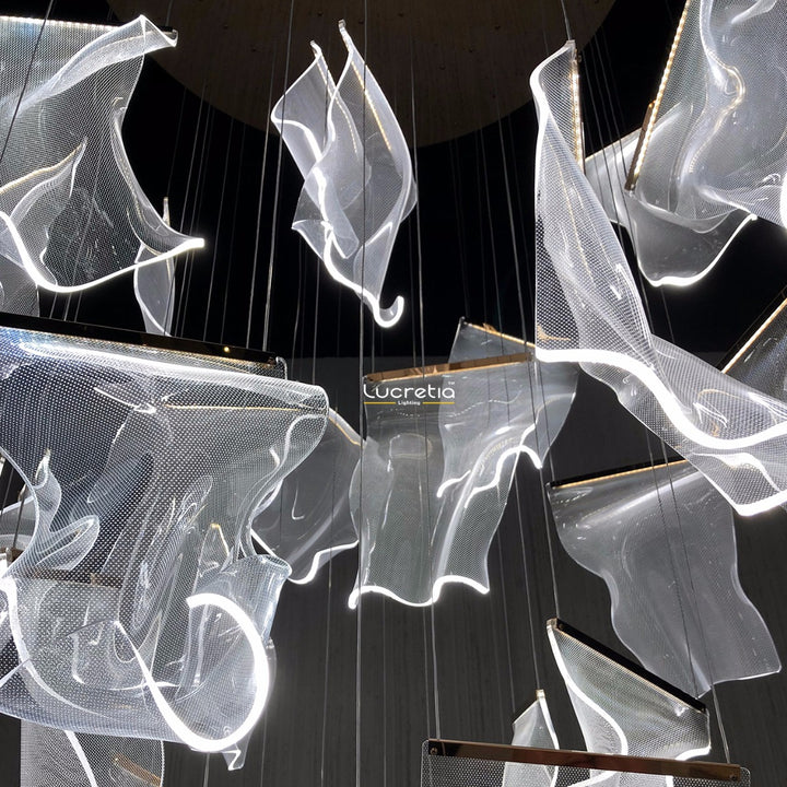 Lucretia Lighting Silken Chandelier 28 organic acrylic light sculpture highlighting bespoke flowing LED forms