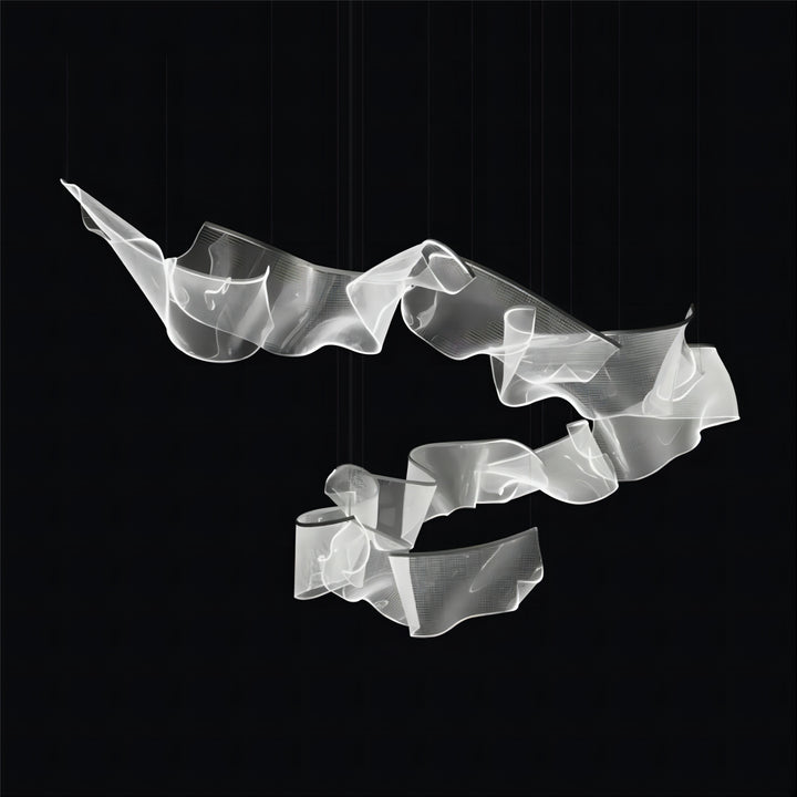 Lucretia Lighting Silken Flow Custom 9 pendant light shown as a bespoke sculptural fluid LED design for double-height interiors and stair voids