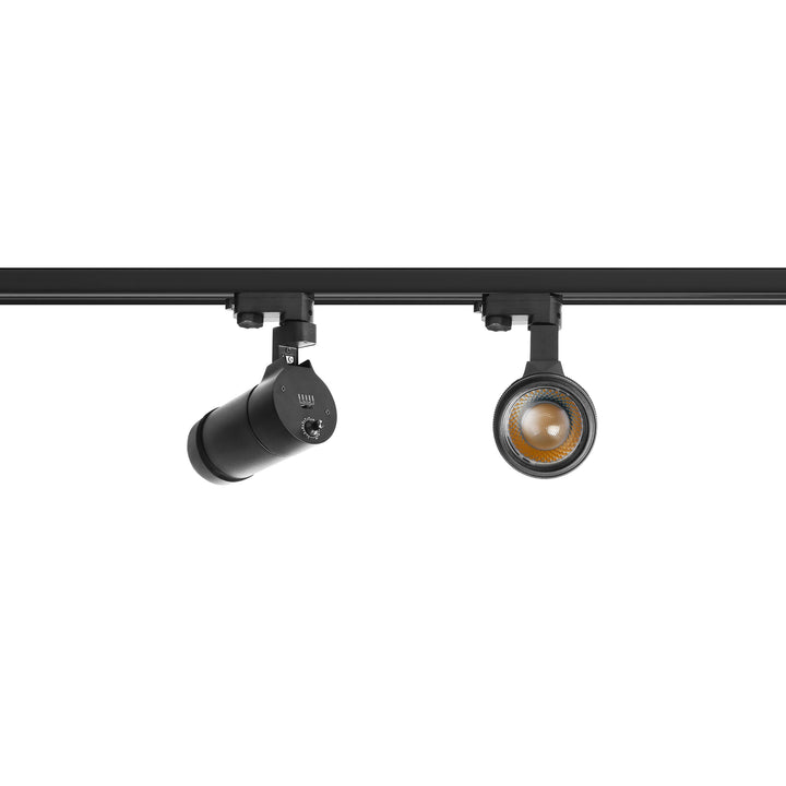 Lucretia Muse Ø84 adjustable LED track lighting system used in retail showrooms and display spaces.