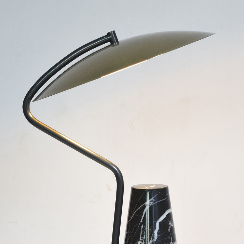Console table lamp featuring a polished metal arm and solid black marble base, ideal for bedside lighting, desks and modern interiors.