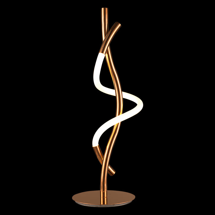 Mariner Curve LED table lamp with sculptural flowing light design and bronze base, ideal for bedside lighting, living rooms and modern Australian interiors.