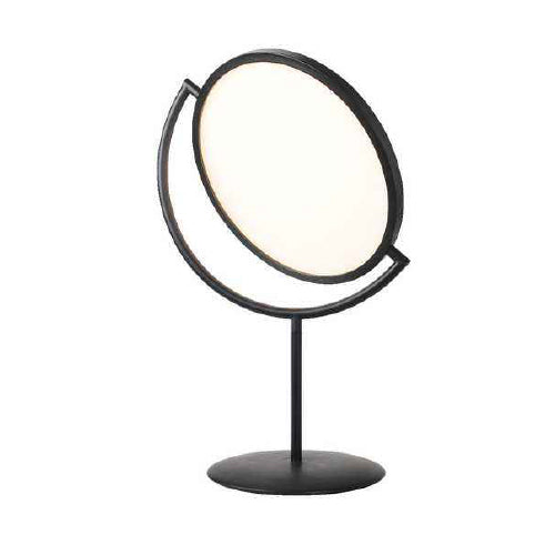 Mina’s Foldaway Mirror LED Table Lamp with illuminated round mirror and black base, ideal for makeup tables, bedside lighting and modern study desks.