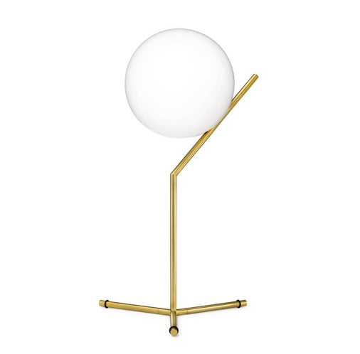 Opal Glass T1 High Table Lamp with white opal sphere and sleek metal frame, ideal for contemporary Australian living rooms, bedrooms and console styling.