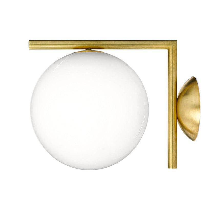 opal glass wall lamp featuring round opal globe and brass mount modern led wall light for bedrooms hallways and interior lighting