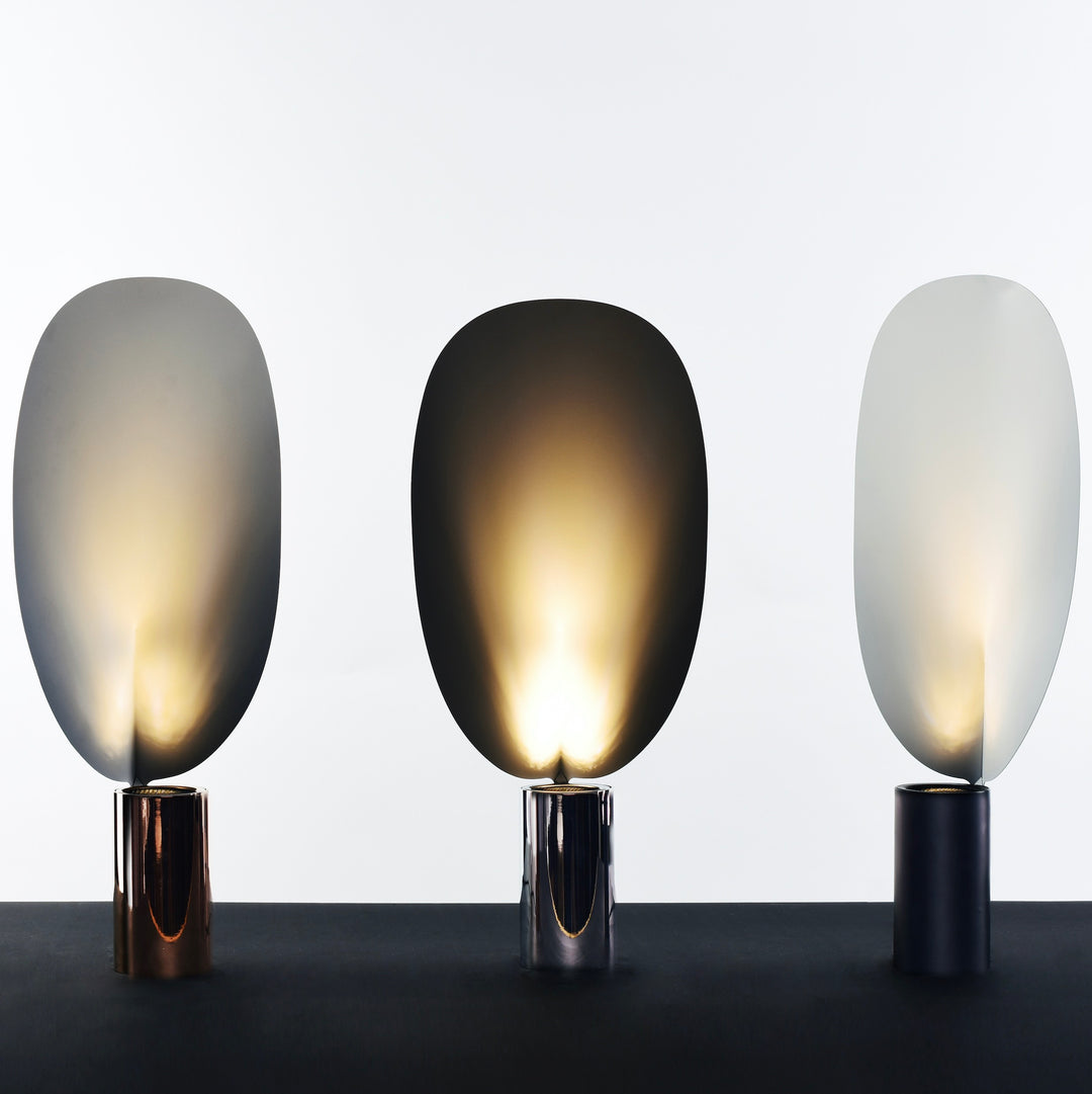 Palm Table Lamp trio showing modern sculptural silhouette and soft ambient glow, ideal for contemporary Australian living rooms, bedrooms and hall consoles.