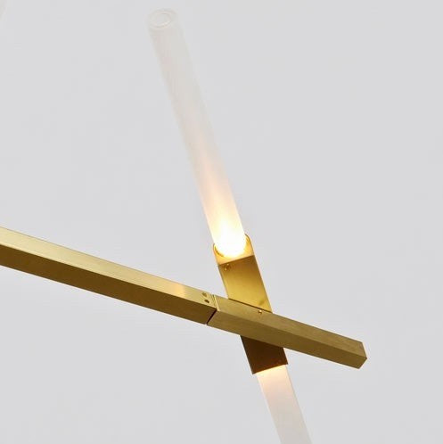 close up view of saber 4 wall sconce d brass linear led wall lamp showing acrylic diffuser glow for modern interior lighting