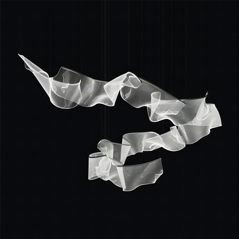 Sculptural acrylic pendant light designed for stair void and double-height interiors