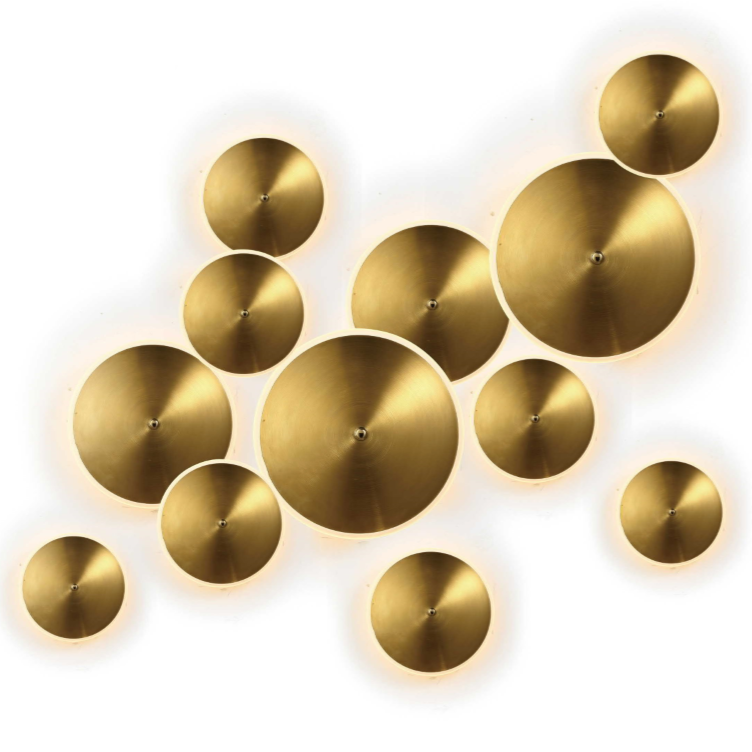 ufo wall lamp d featuring sculptural brass discs with soft led lighting modern art inspired decorative wall light for hallways living rooms and bedrooms